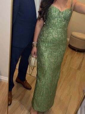 Fashion Nova Green Strapless Textured Gown